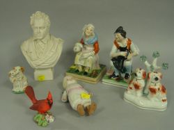 Seven Staffordshire, Bisque, Porcelain and Parian Figurals. 